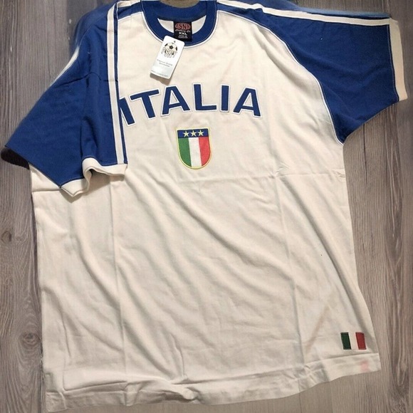 PSNY Mens Soccer Football White Cotton T-Shirt ITALIA XXL Italian Crest NWT - Picture 1 of 16
